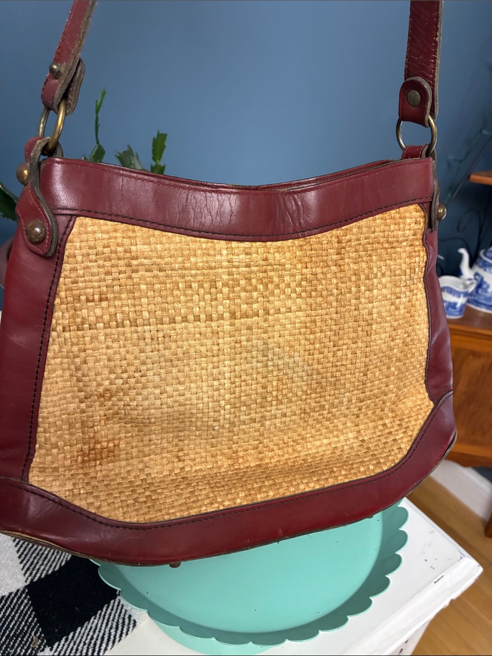 Vintage 60’s 70’s Etienne Aigner Woven Jute Straw Leather Shoulder Bag - Picture 4 of 10